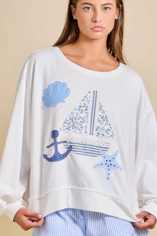 Sailboat Patchwork Sweatshirt