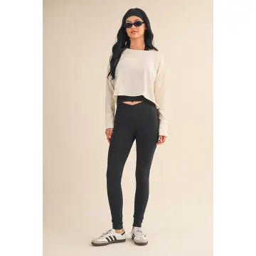 Cotton Slub Cutout Back Long Sleeve Layering Top