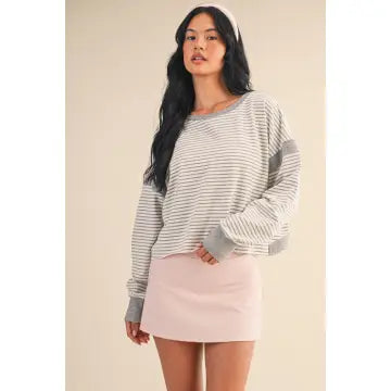 Striped Cutout Back Layering Sweatshirt