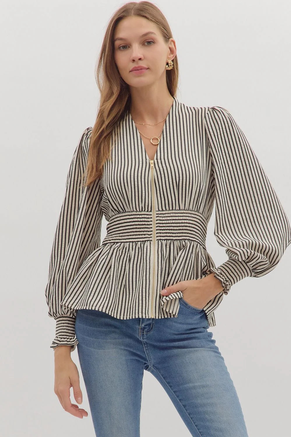 Juliette Zip Stripe Blouse