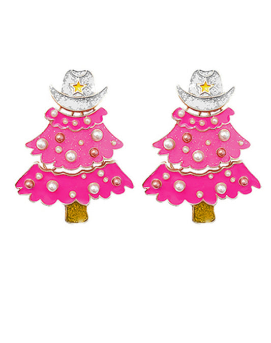 Christmas Tree Western Hat Earrings
