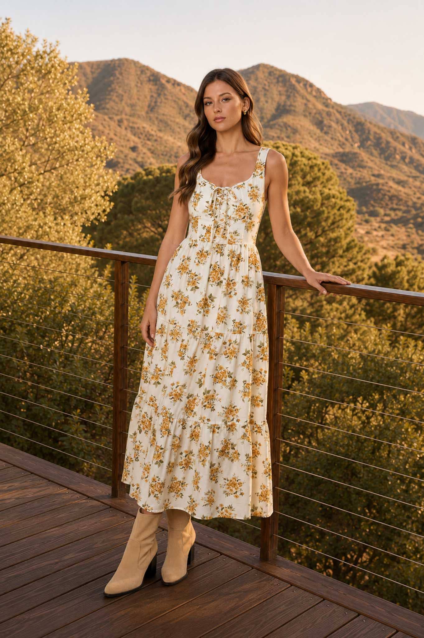 Golden Meadow Midi Dress