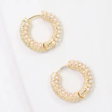 Jacksonville Pearl Pave Huggie Hoop Earring Gold