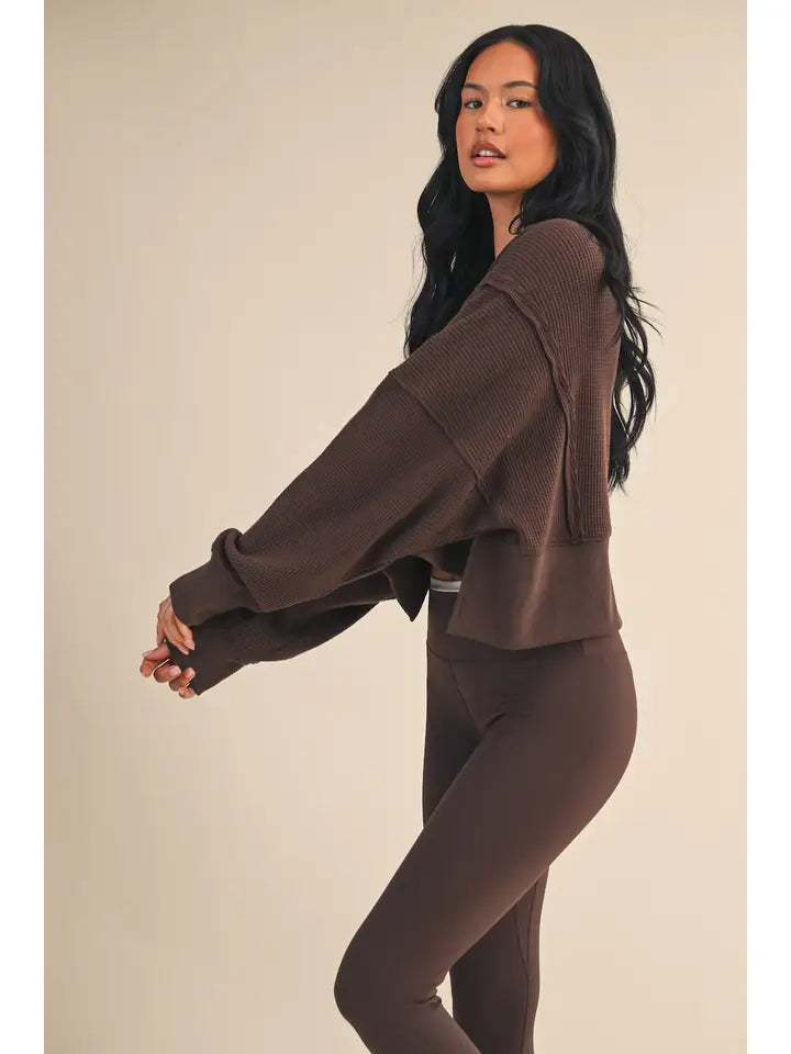 Waffle Knit Oversized Long Sleeve Top