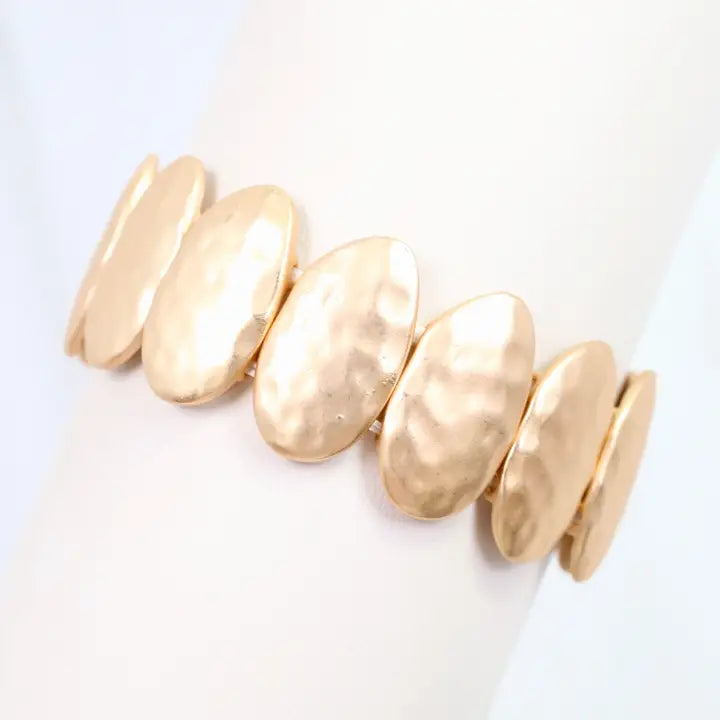 Oconee Hammered Oval Stretch Bracelet Matte Gold