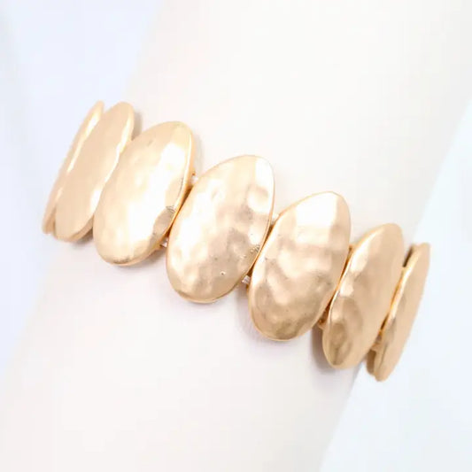 Oconee Hammered Oval Stretch Bracelet Matte Gold