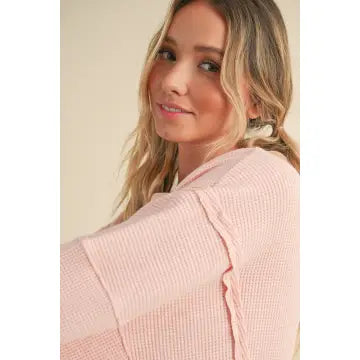 Waffle Knit Oversized Long Sleeve Top