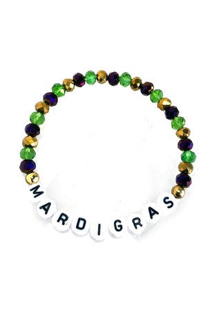 Mardi Gras Crystal Letter Stretch Bracelet