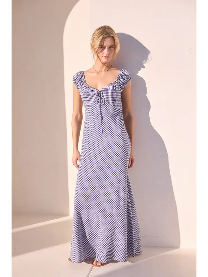 Gingham Maxi Dress with Front Tie