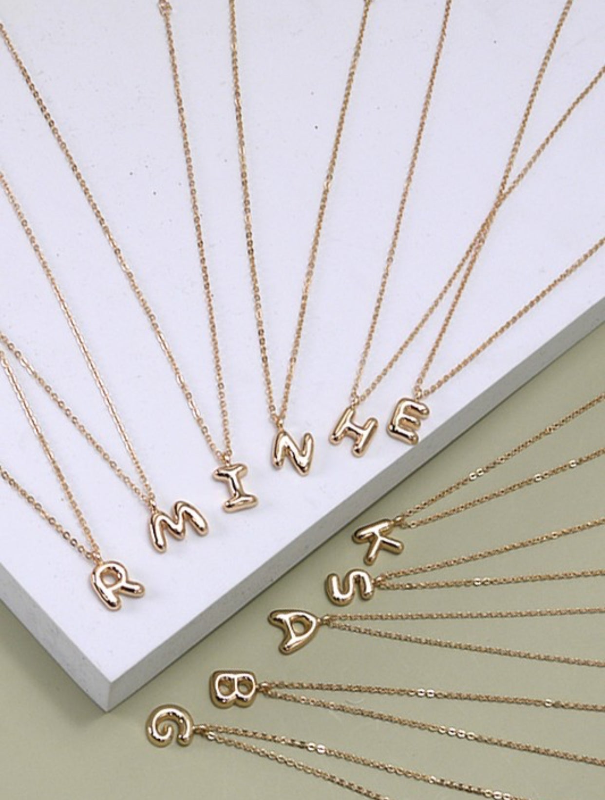 Gold Bubble Initial Necklace