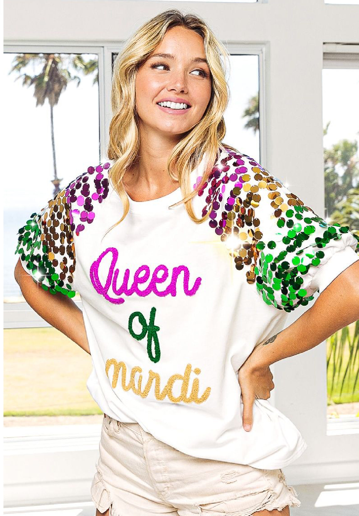 Queen Of Mardi Embroidery Top