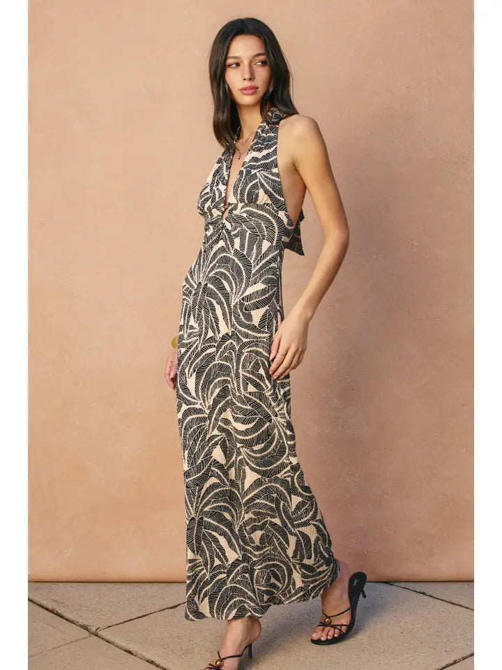 Saltwater Blush Halter O Ring Maxi Dress