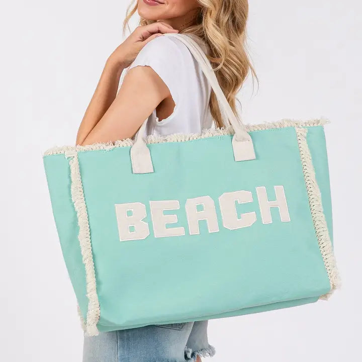 Embroidered Beach Letter Fringe Tote Bag