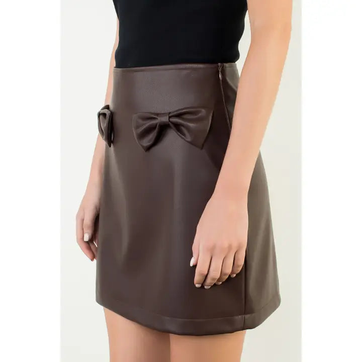 Bow Detail Faux Leather Mini Skirt