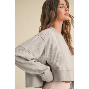 Waffle Knit Oversized Long Sleeve Top