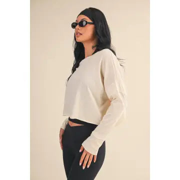 Cotton Slub Cutout Back Long Sleeve Layering Top