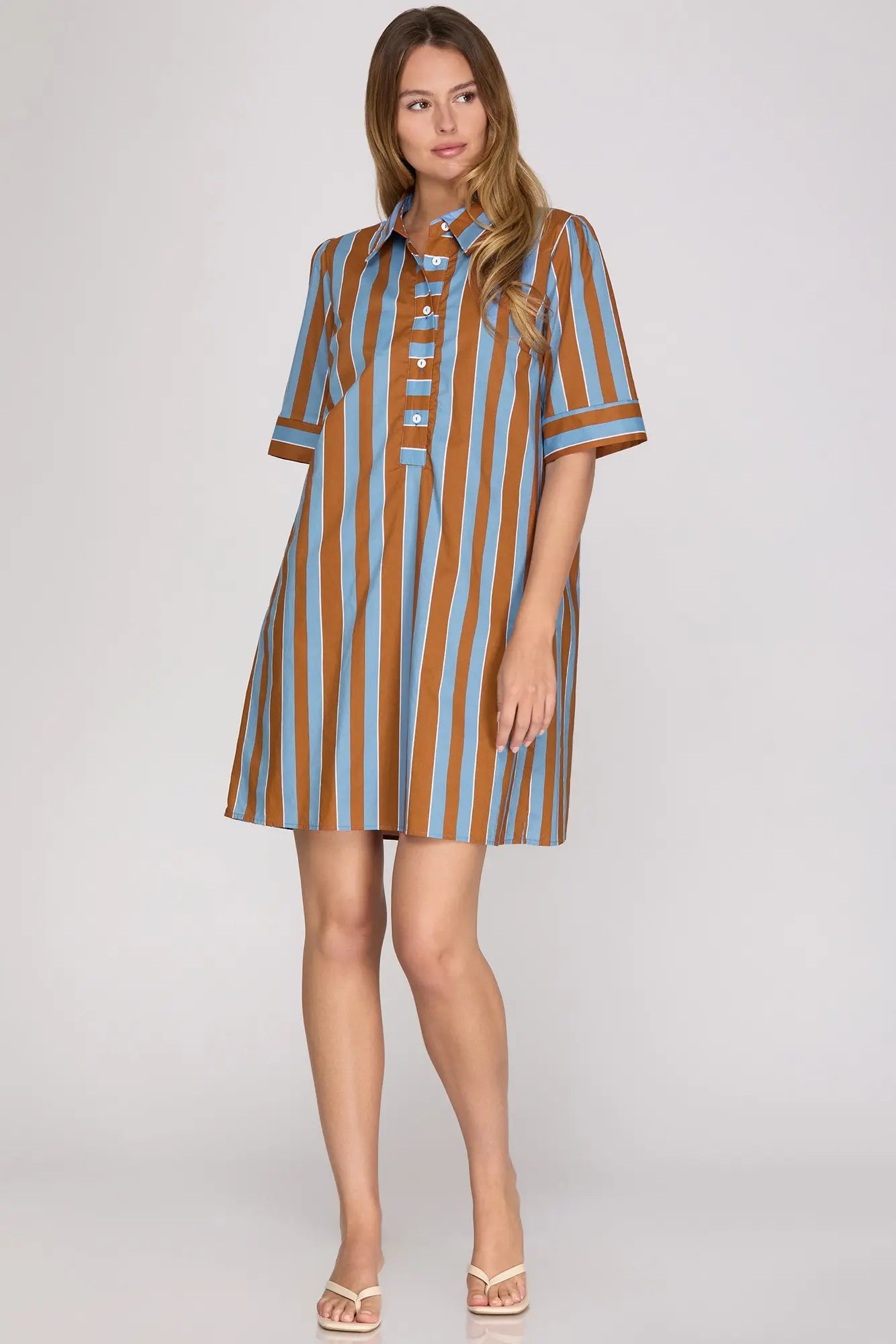 SHORT SLEEVE STRIPED MINI DRESS WITH POCKETS