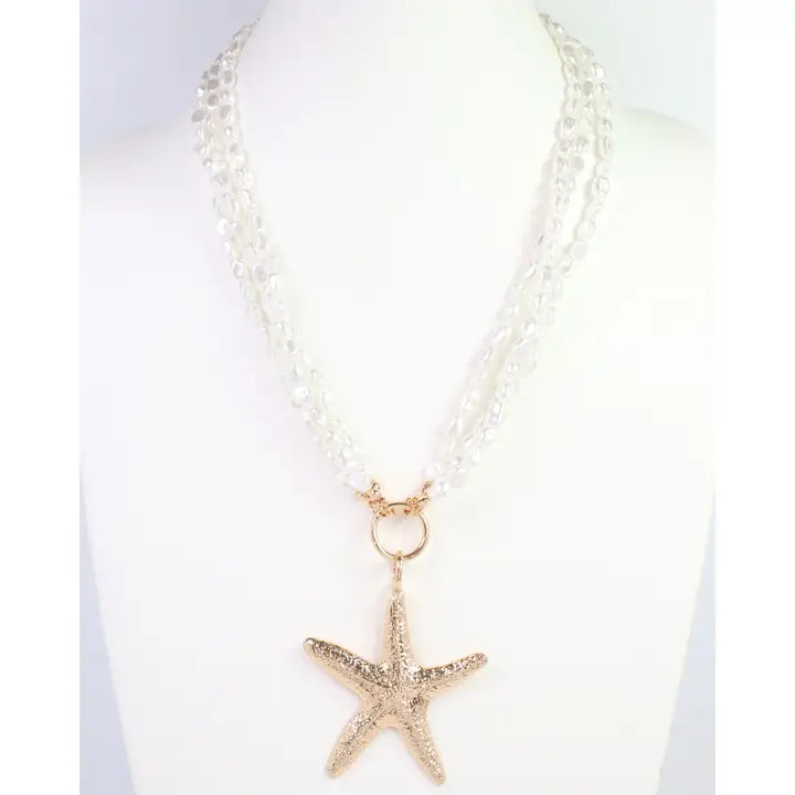 Triton Layered Pearl Starfish Necklace Cream