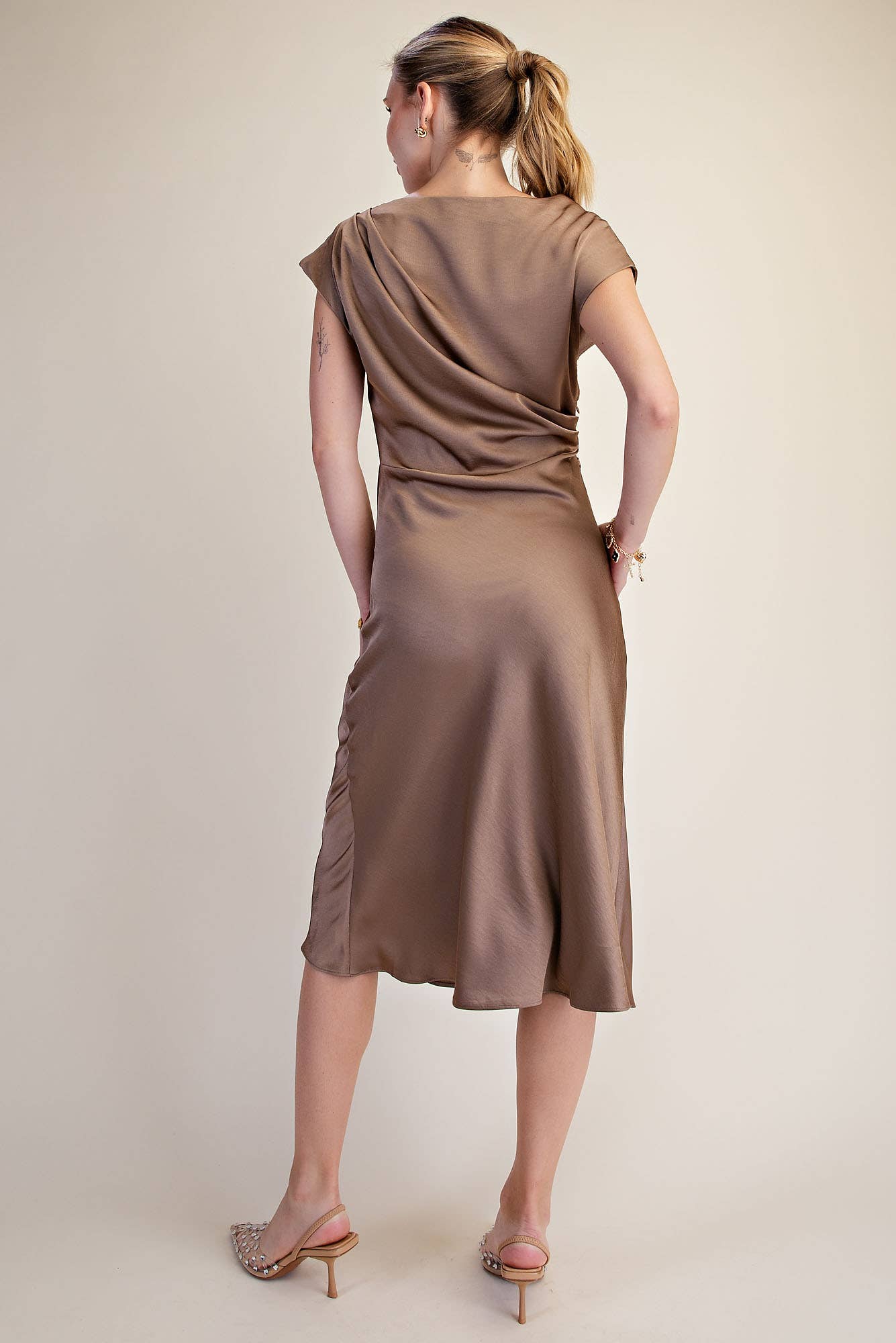 Asymmetrical Dress Waist Tie Midi Length