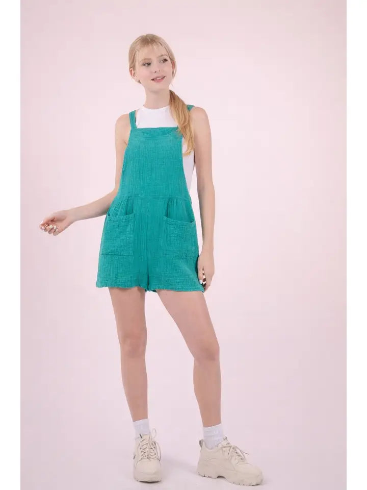 Mineral Washed Double Gauze Overall Romper