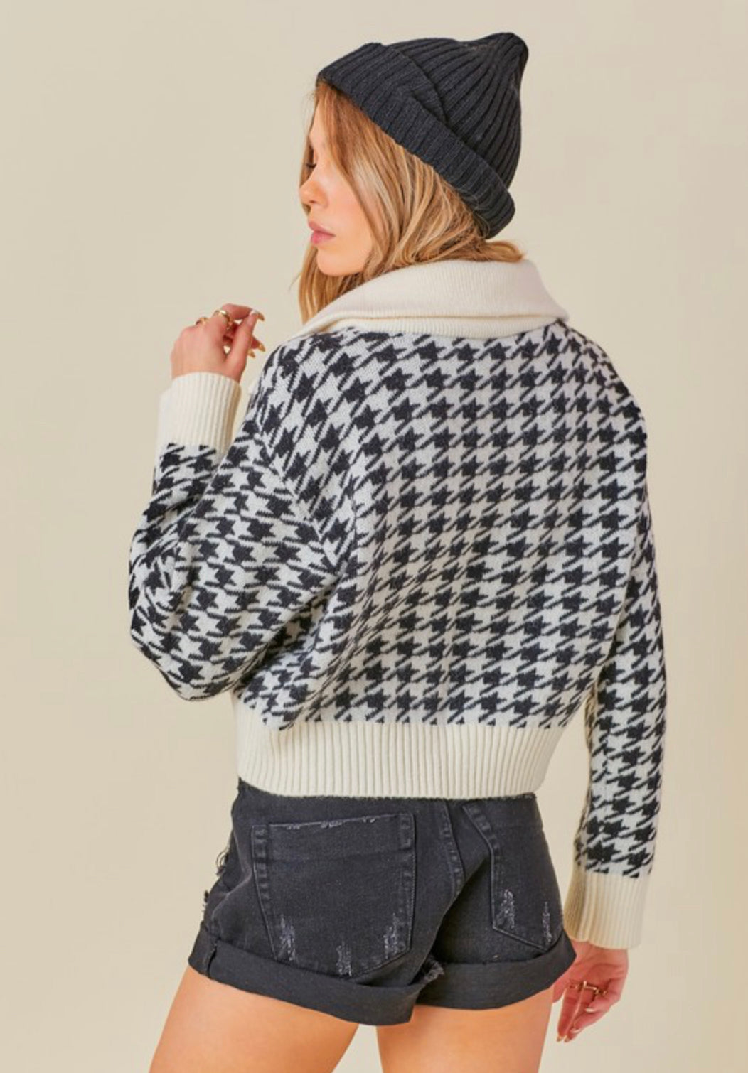 Houndstooth Half Zip Sweater