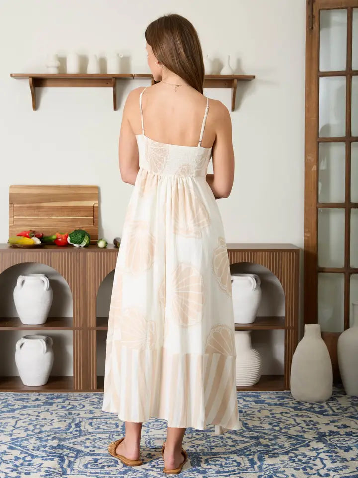 Seashell Spaghetti Strap Empire Waist Midi Dress