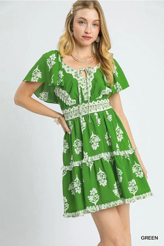 Floral Ruffle Trim Tiered Mini Dress