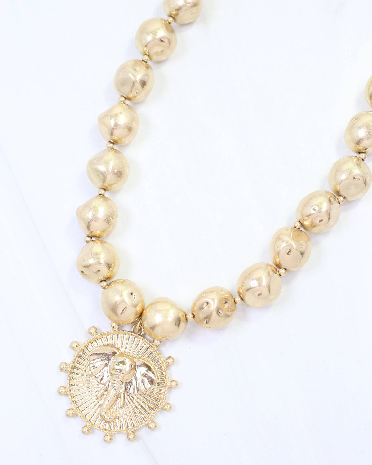 Carmen Beaded Coin Necklace-Elephant Worn Gold