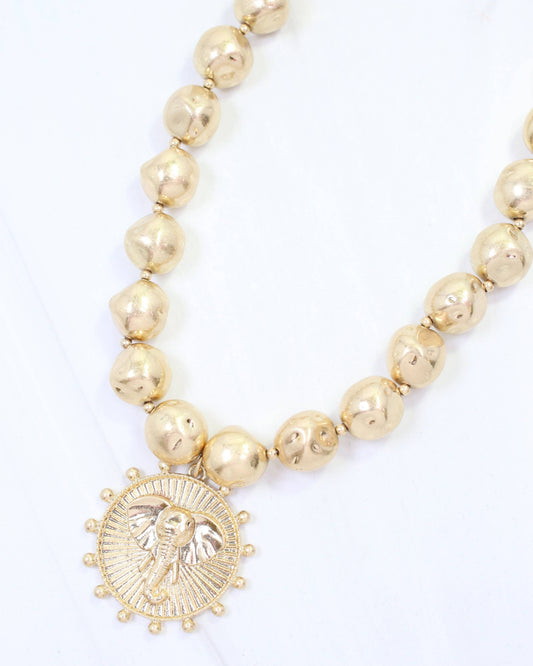 Carmen Beaded Coin Necklace-Elephant Worn Gold