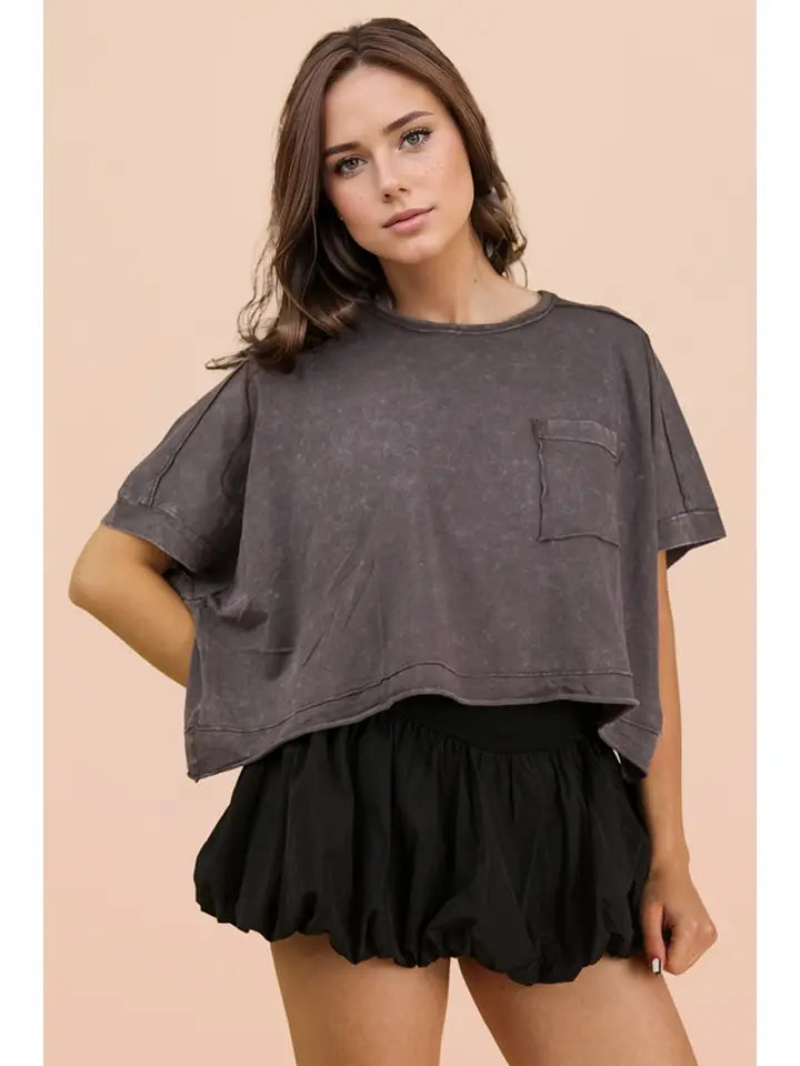 Mineral Wash Washed Crop Knit Top
