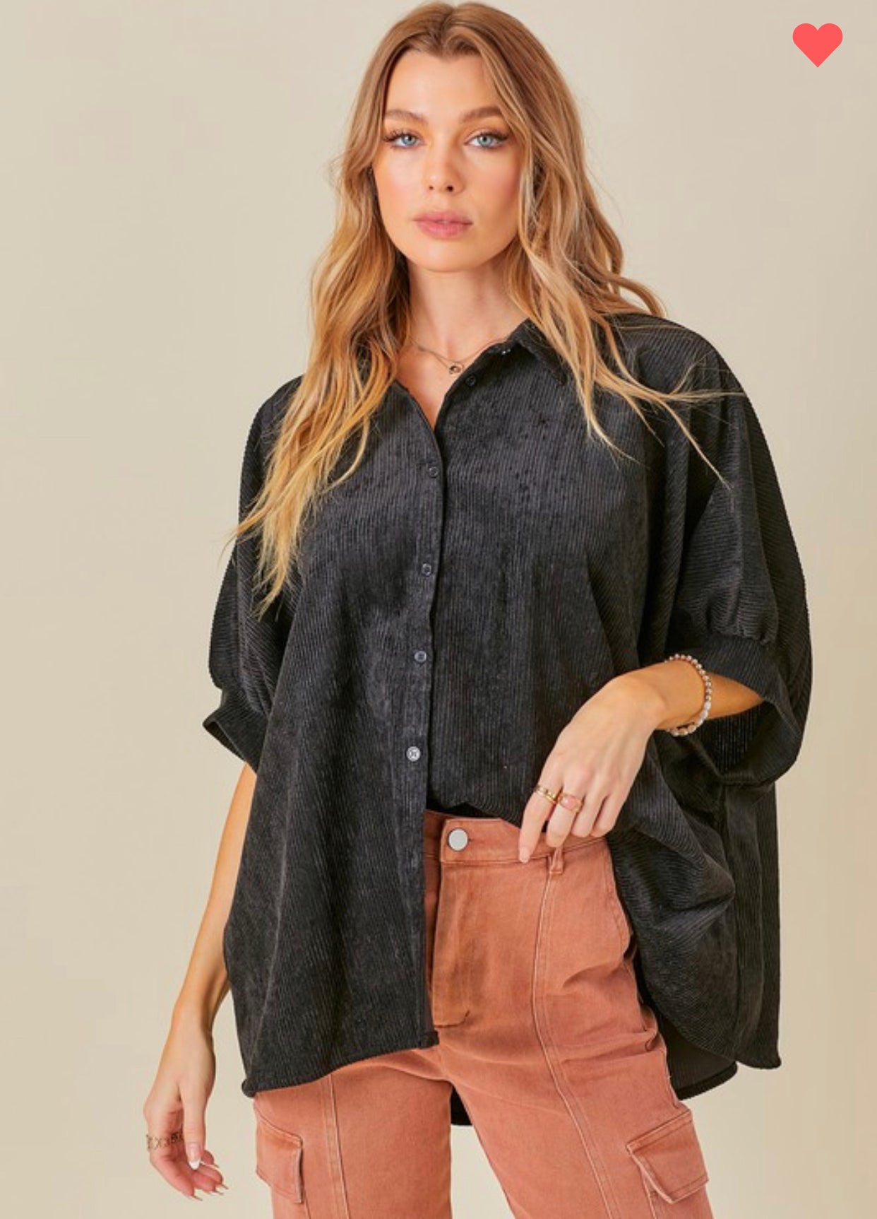 Corduroy Button Down Top Black