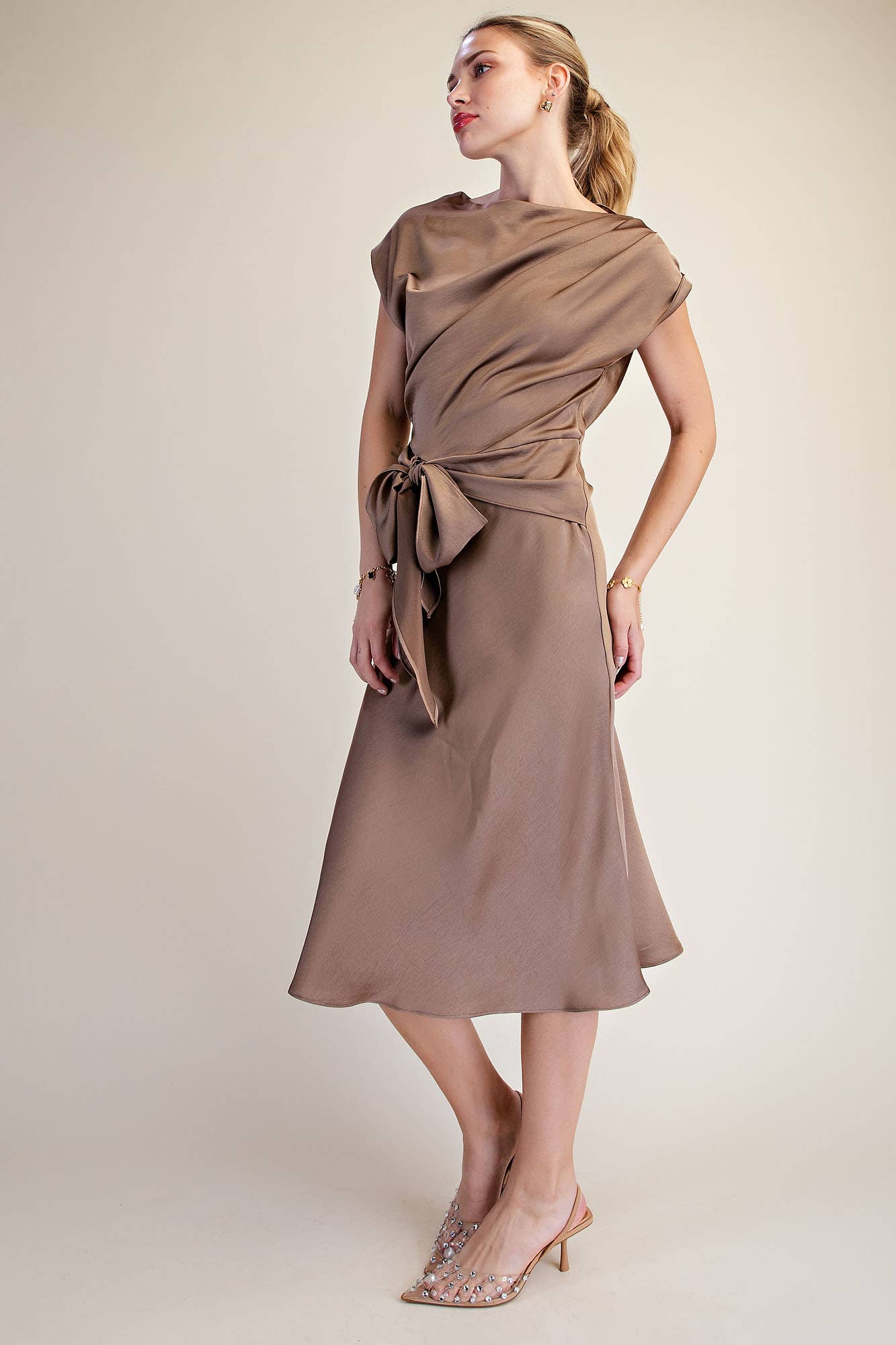 Asymmetrical Dress Waist Tie Midi Length