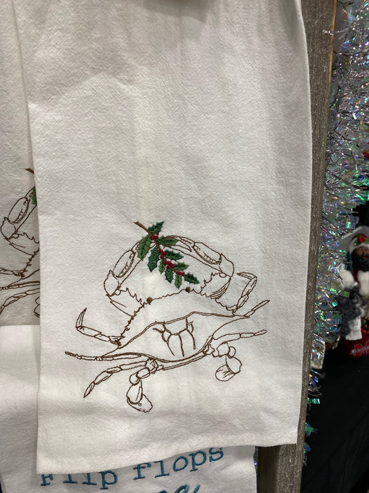 Crab Mistletoe Tea Towel