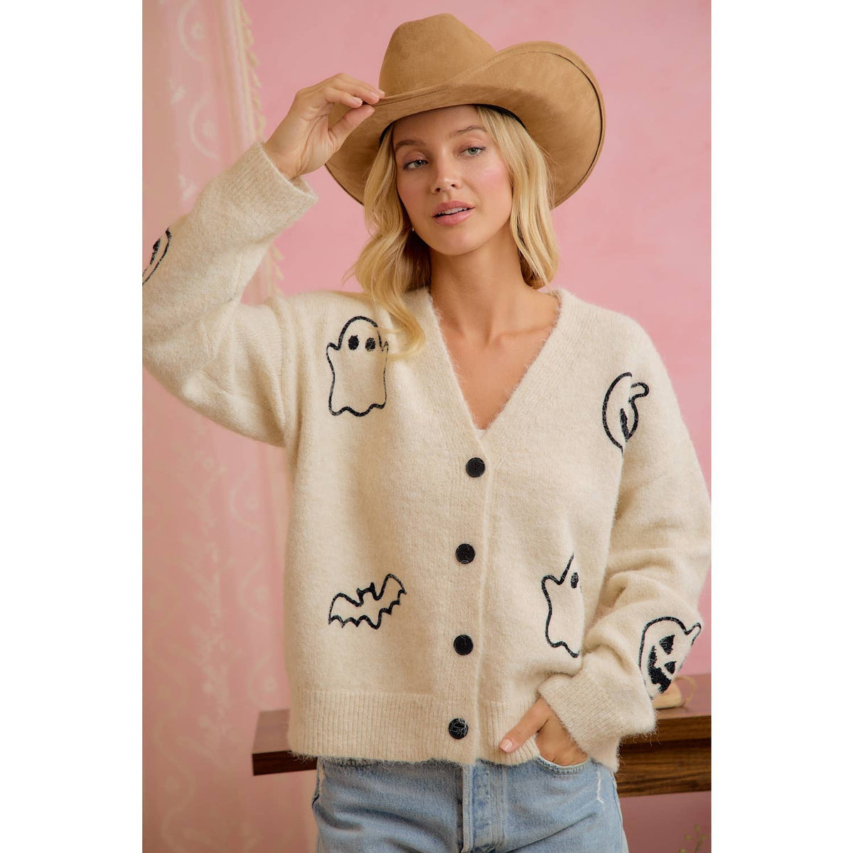 Halloween Ghost Pumpkin Button Cardigan