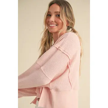 Waffle Knit Oversized Long Sleeve Top