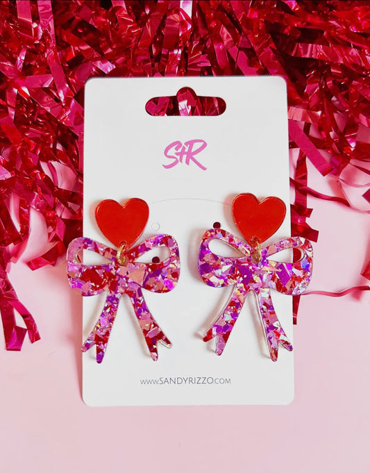 Pink Heart Bow Dangle Earring