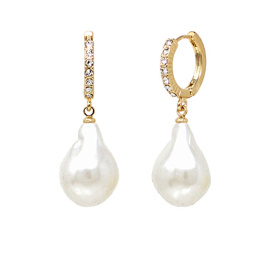 Cz Pearl Hoop Drop Earrings