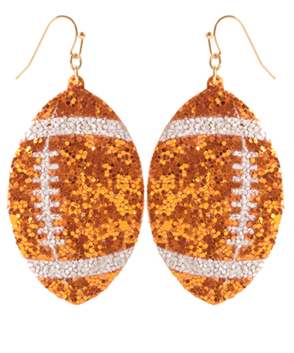 Glitter Football Orange White Earrings