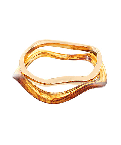 2 Row Wavy Tortoise & Metal Bangle Bracelet