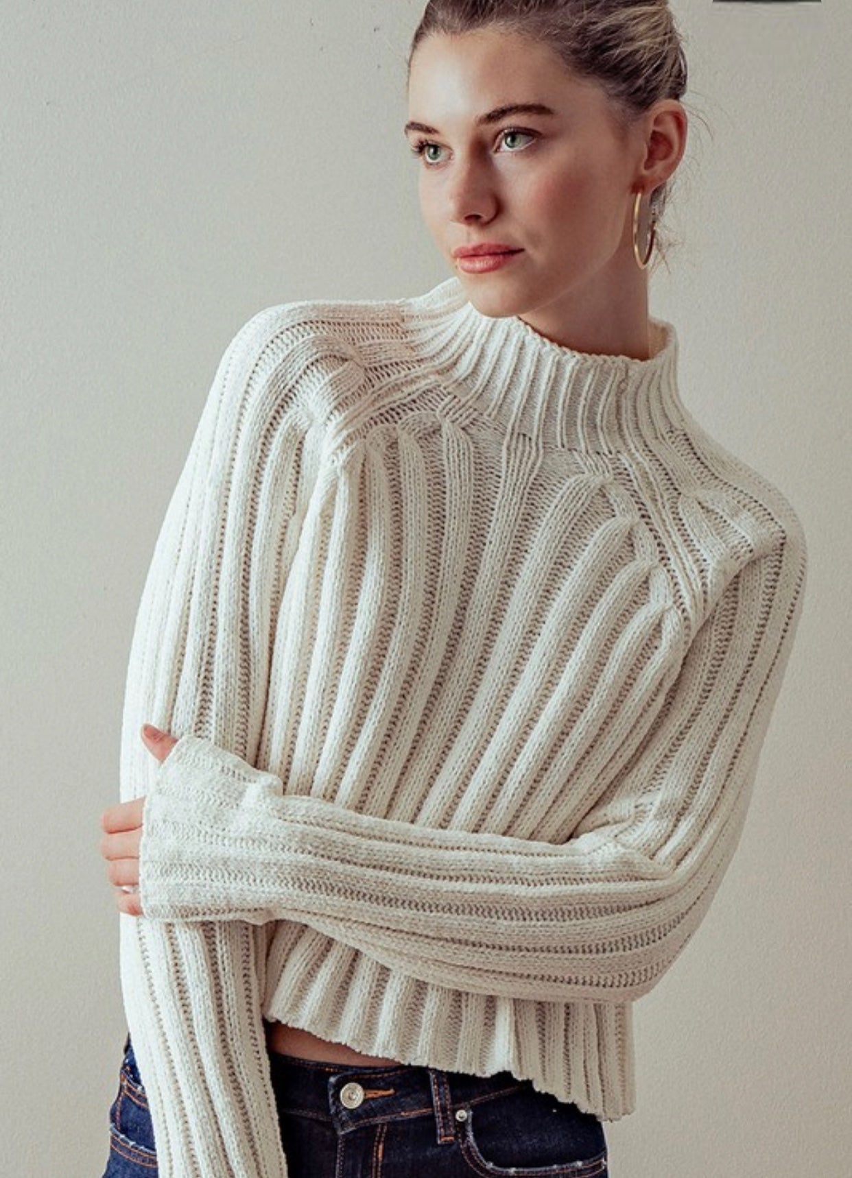 Mock Neck Chenille Sweater Ivory