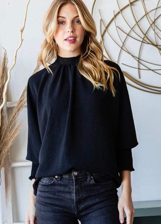 Three Quarter Sleeve Top Black