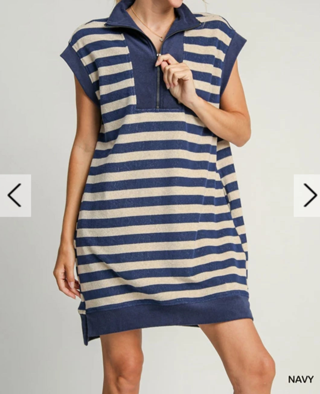 Half Zip Striped Textured Dress