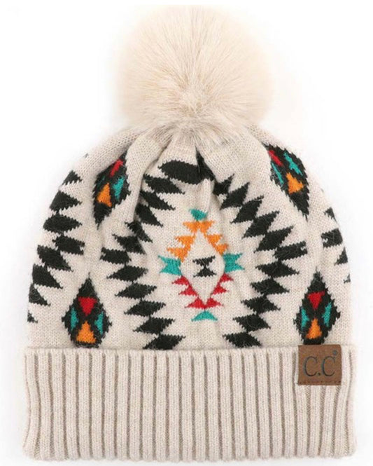 Aztec Beanie Hat Beige