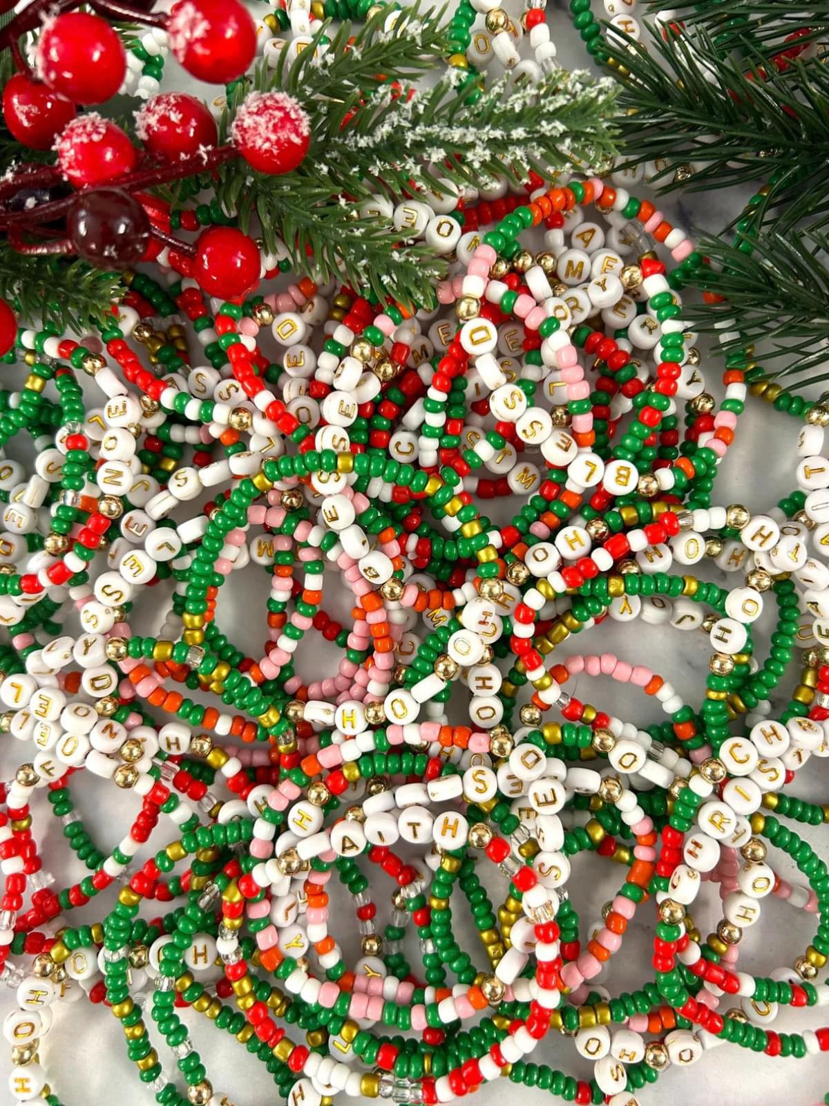 Beaded stretchy holiday bracelets