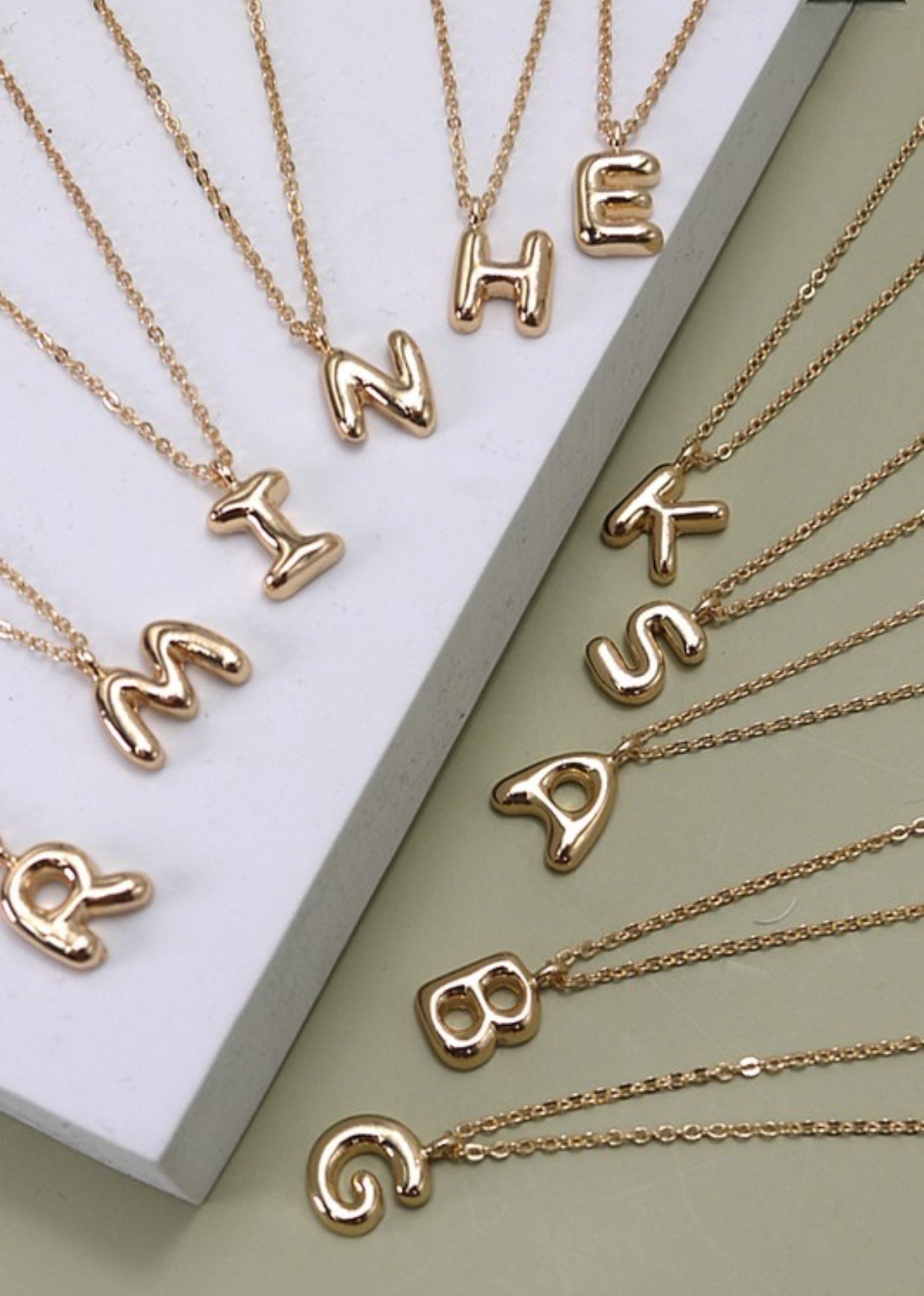 Gold Bubble Initial Necklace