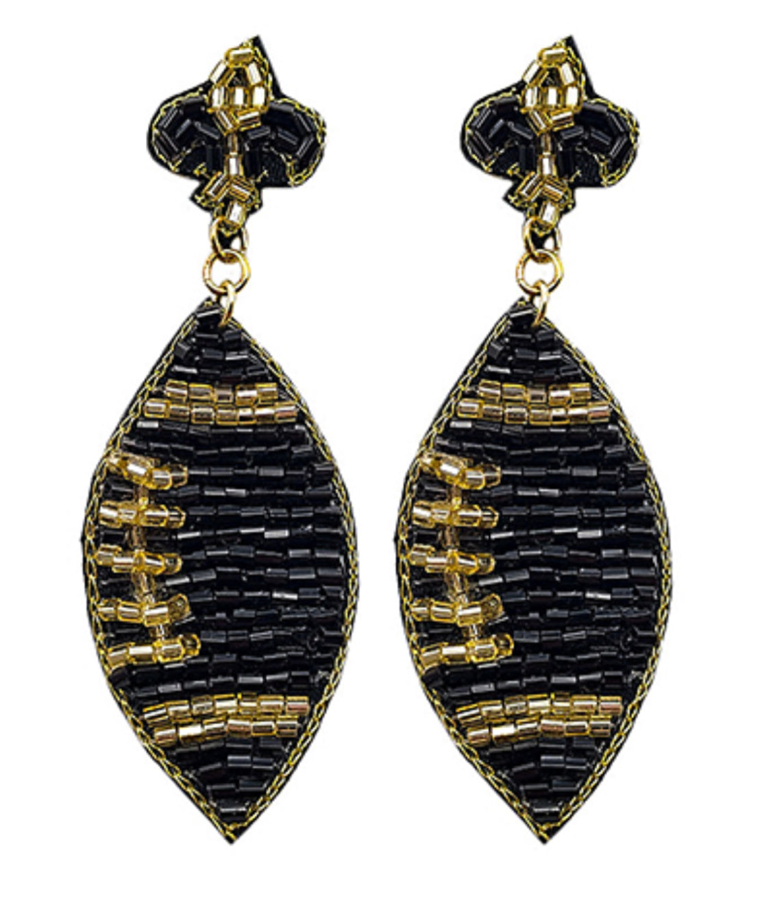 Beaded Football Earrings Black Gold