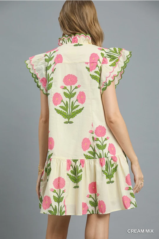 Scallop Sleeve Floral Tiered Dress