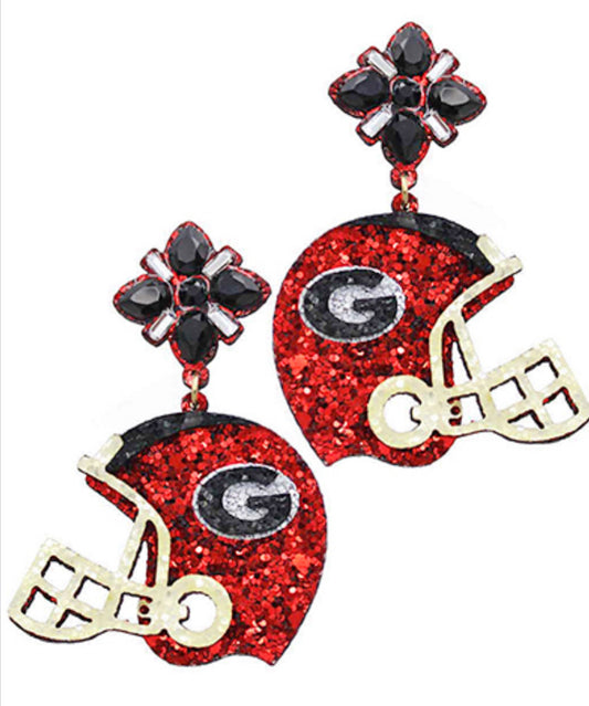 Glitter Football Helmet Earrings Red Black