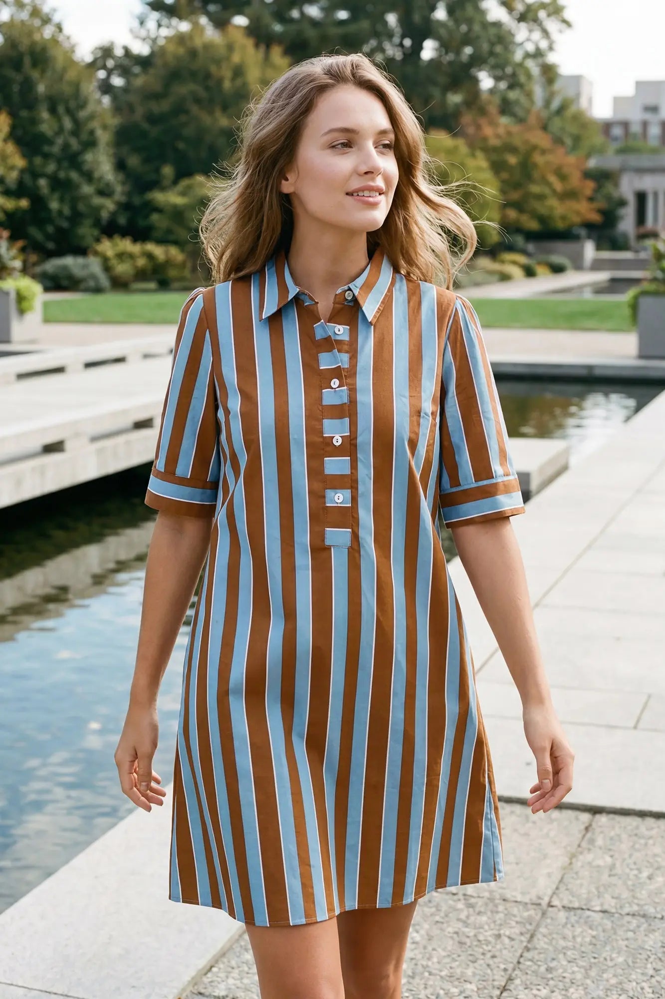 SHORT SLEEVE STRIPED MINI DRESS WITH POCKETS