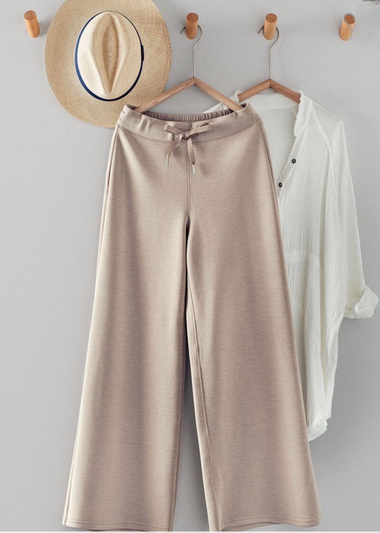 Wide Leg Taupe Crop Pants